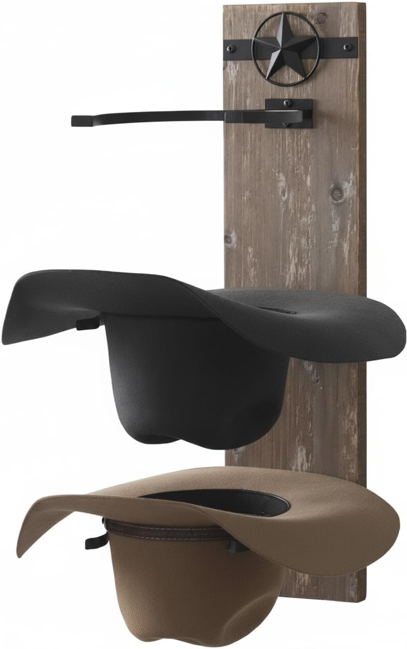 Cowboy Hat Rack for Wall - Rustic Wood and Metal Holder