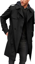 Pretifeel Mens Trench Coat Slim Fit Double Breasted Long Jacket