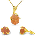 Real raw sunstone jewelry set - Dainty 925 gold plated necklace