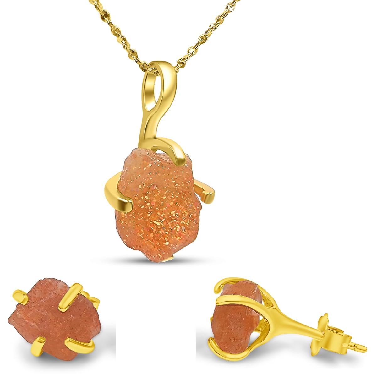 Real Raw Sunstone Jewelry Set with 925 Sterling Silver Gift