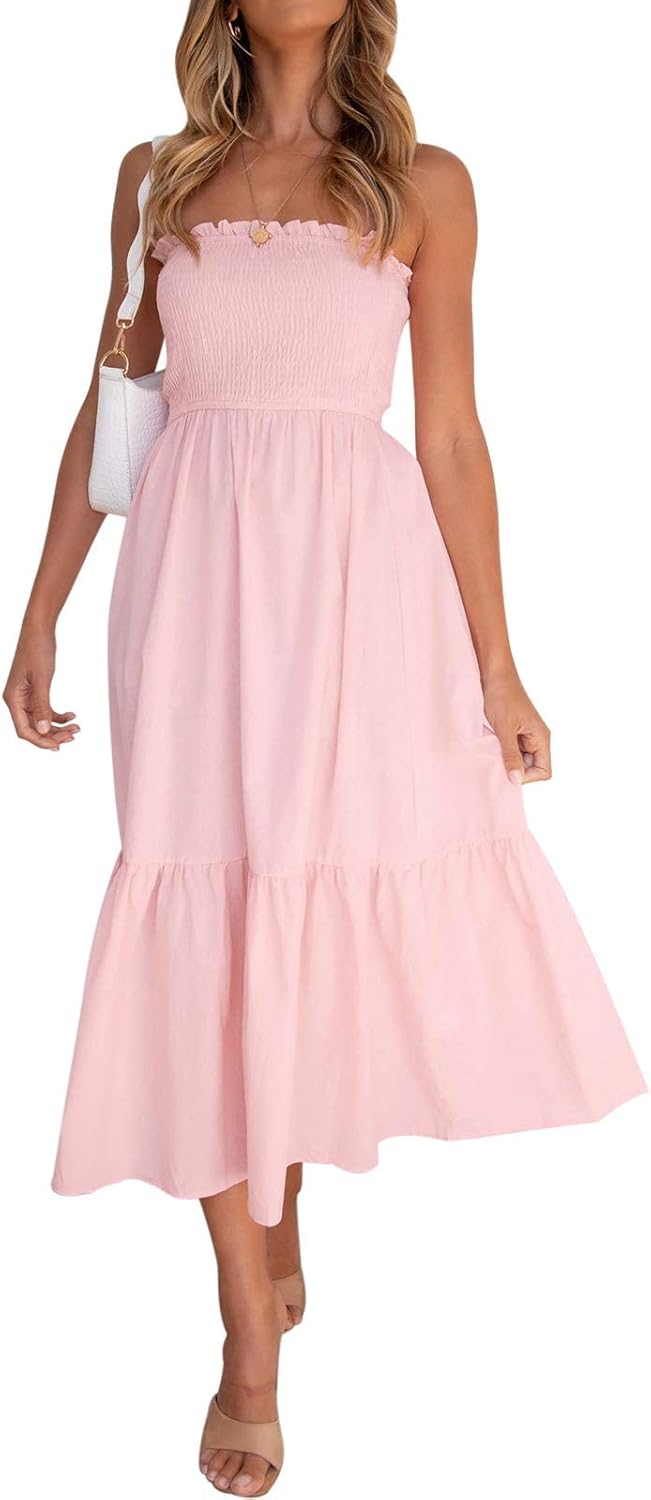 ZESICA Women's Summer Strapless Dress for Beach and Parties