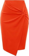Wear to Work Pencil Skirts for Women - Elastic High Waist Wrap Front