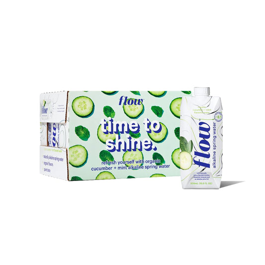 Flow Alkaline Cucumber & Mint Water - Electrolytes & Minerals - Eco-Friendly 12-Pack