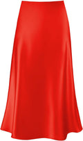 Women's Satin High Waist A Line Midi Skirt - Flattering
