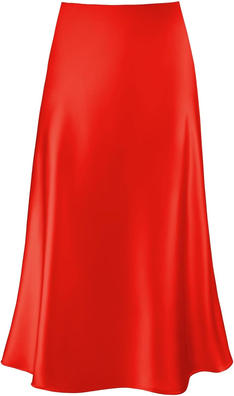 Women's Satin High Waist Flared A Line Midi Skirt for Style