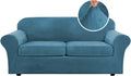 Real Velvet Plush 3 Piece Stretch Sofa Cover for 72-90 in - Peacock