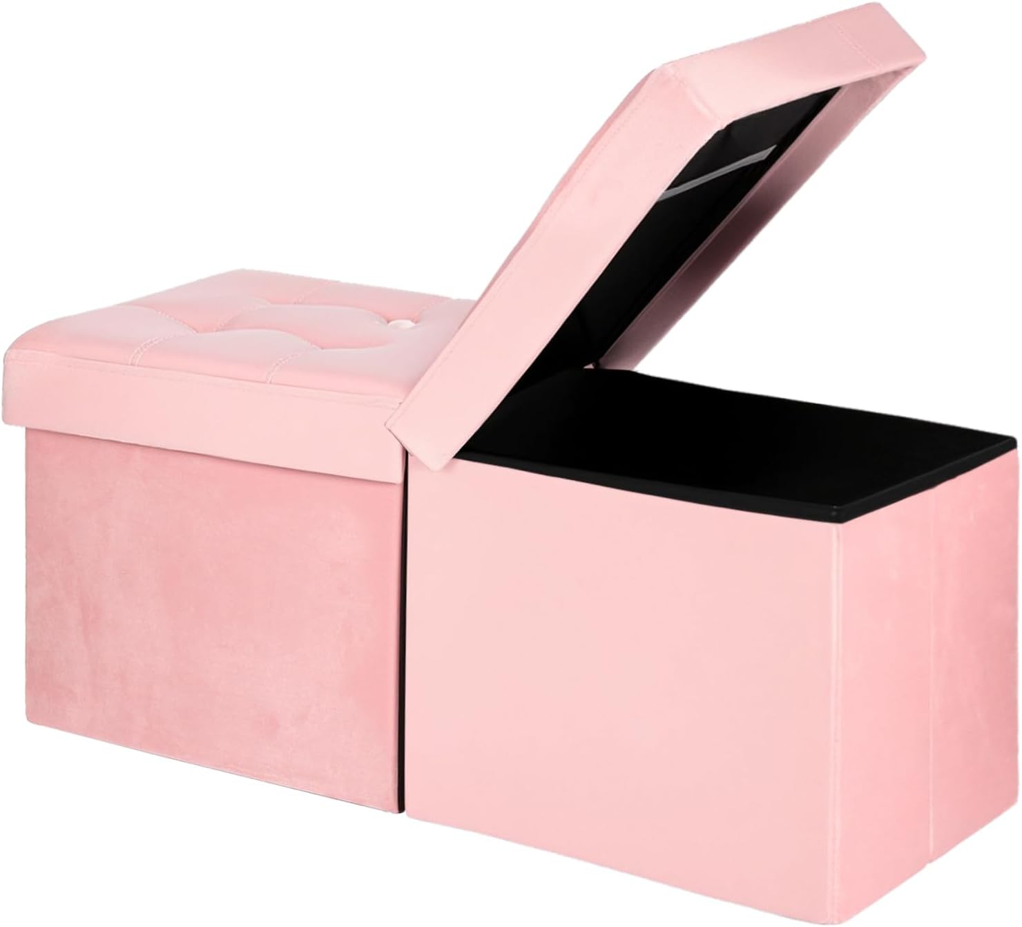 AmasSmile 34Inch Pink Velvet Footrest Ottoman with Storage