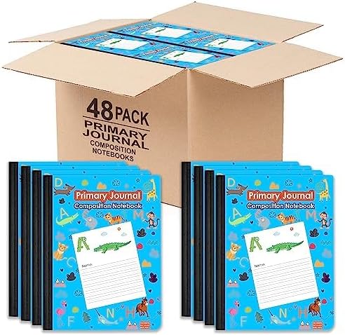 Primary Journal Notebook, Letters & Animal Print, 200 Pages, Blue