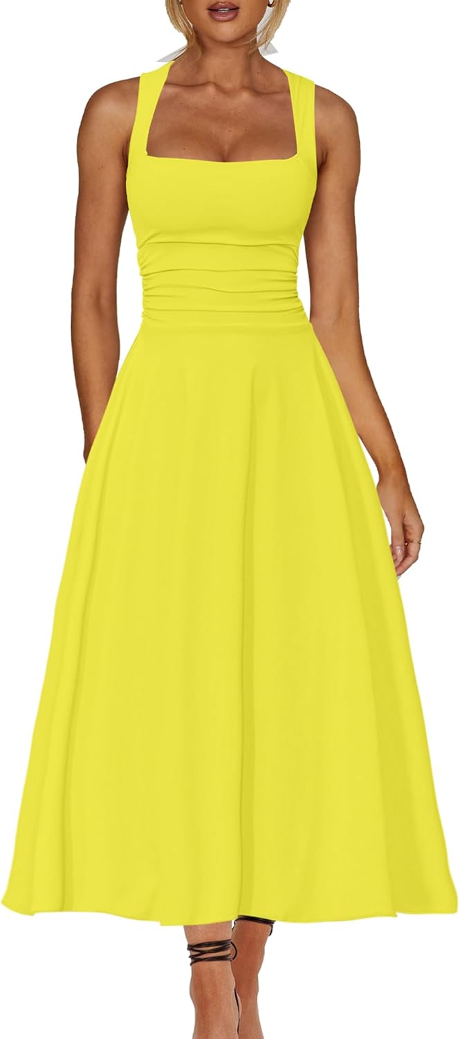Kaximil Women's Square Neck Corset A Line Maxi Dress Review
