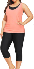 Plus Size Tankini for Women Coral Pink 3-Piece Swim Set - Athletic Fit