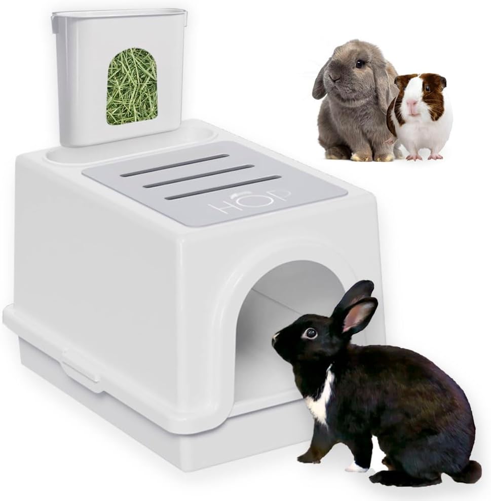 HOP Rabbit Litter Box with Built-in Hay Feeder for Bunnies