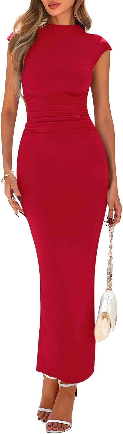 Elegant Summer Maxi Dress for Women with Slit and Ruched Design