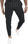 Men's Fashion Stretch Dress Pants Slim Fit Plaid Skinny Long Pants !!