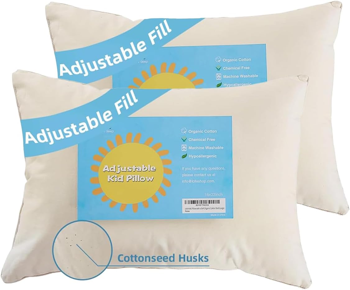 LOFE Organic Kids Pillow - Adjustable Loft for Comfort & Support