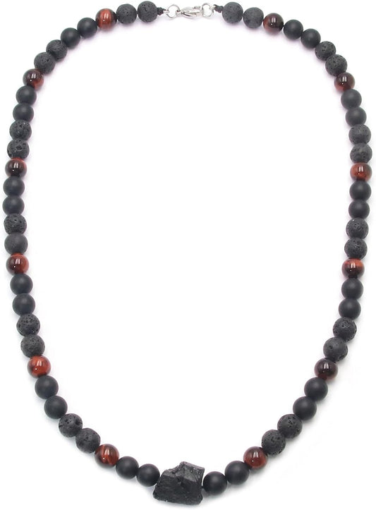 Triple Protection Beaded Necklace for Men - Healing Crystals