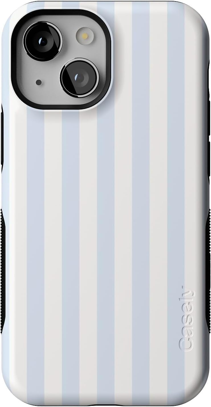 Bold Protective iPhone 13 Case with Blue Stripes Design