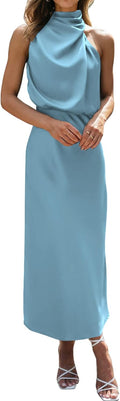 Cocktail Dresses for Women Sleeveless Mock Neck Maxi - Satin Fall 2025