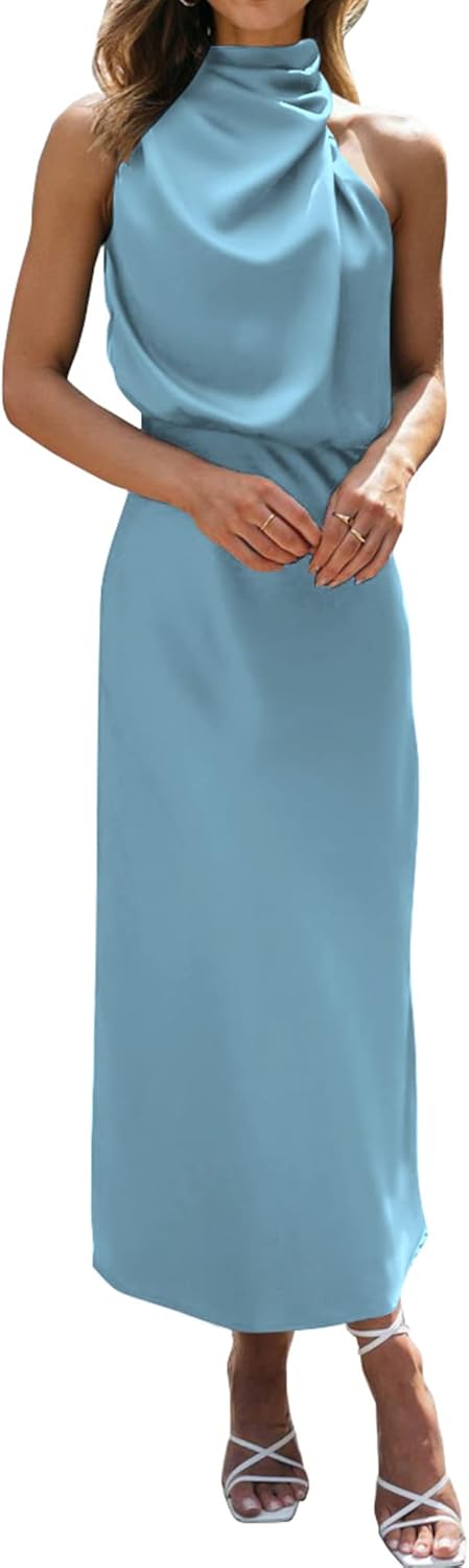Elegant Mock Neck Maxi Wedding Guest Dress for Women 2025