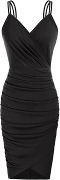 GRACE KARIN Women's Spaghetti Strap Ruched V-Neck Bodycon Dress - Sexy