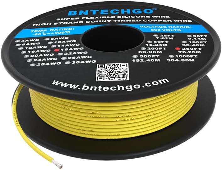 BNTECHGO 18 Gauge Silicone Wire Spool 250 ft Yellow Flexible