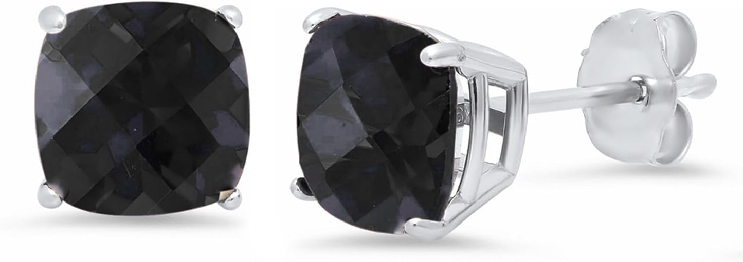 925 Sterling Silver Cushion Cut Birthstone Stud Earrings for Women