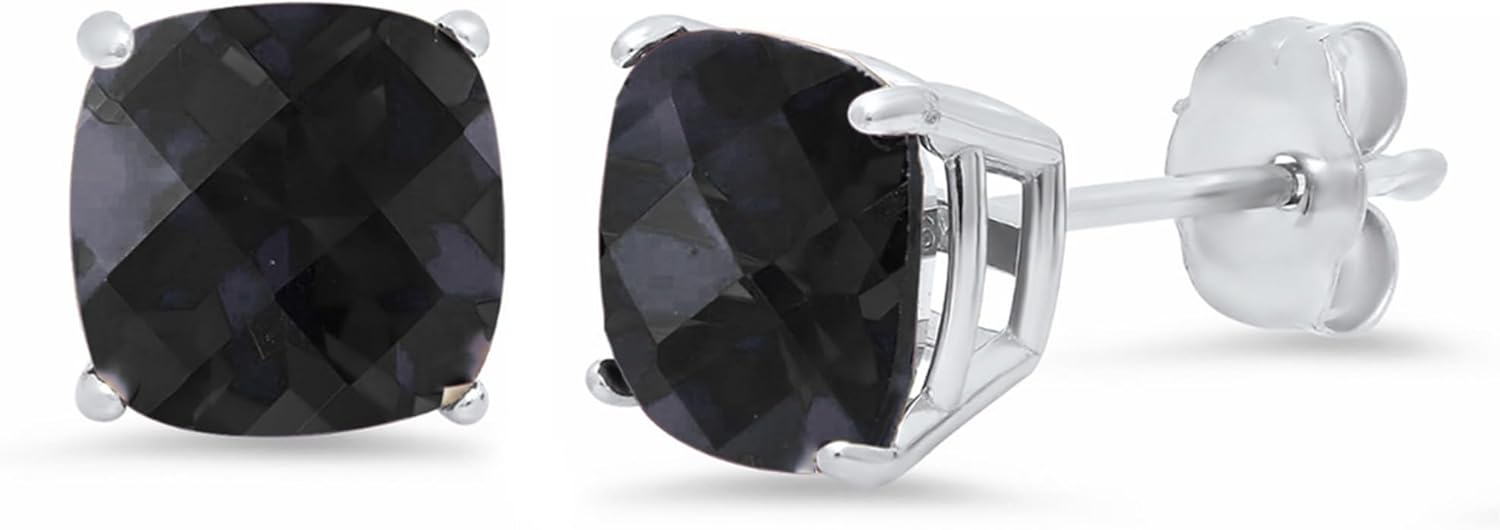 925 Sterling Silver Cushion Cut Birthstone Stud Earrings for Women