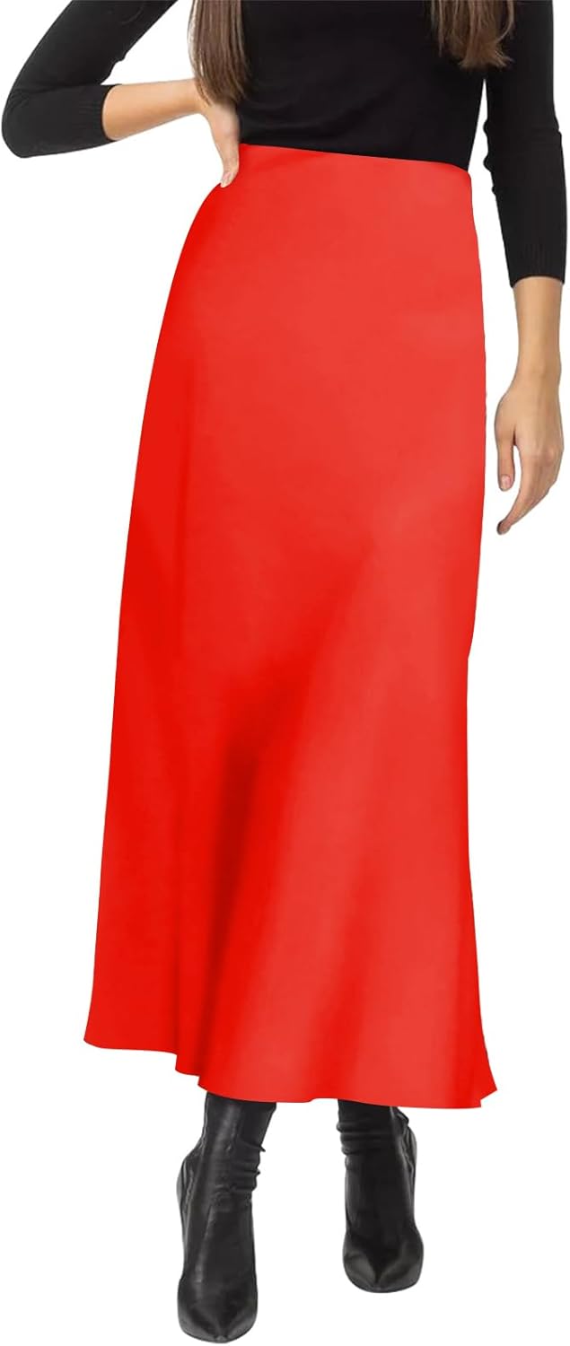 Women's Satin Silky High Waist Maxi Skirt for Elegant Style
