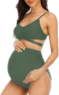 Women Criss Cross High Waist Maternity Bikini - Floral Ruffle Fit