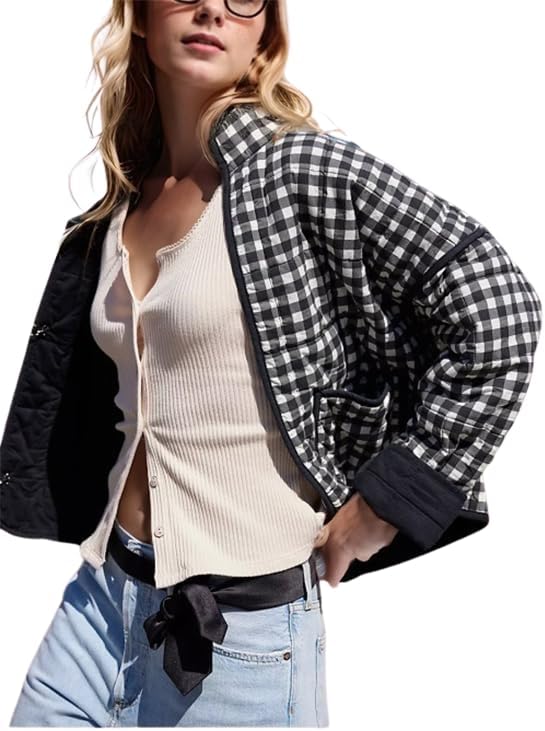 Omoone Women's Cropped Quilted Jacket for Chic Fall Style