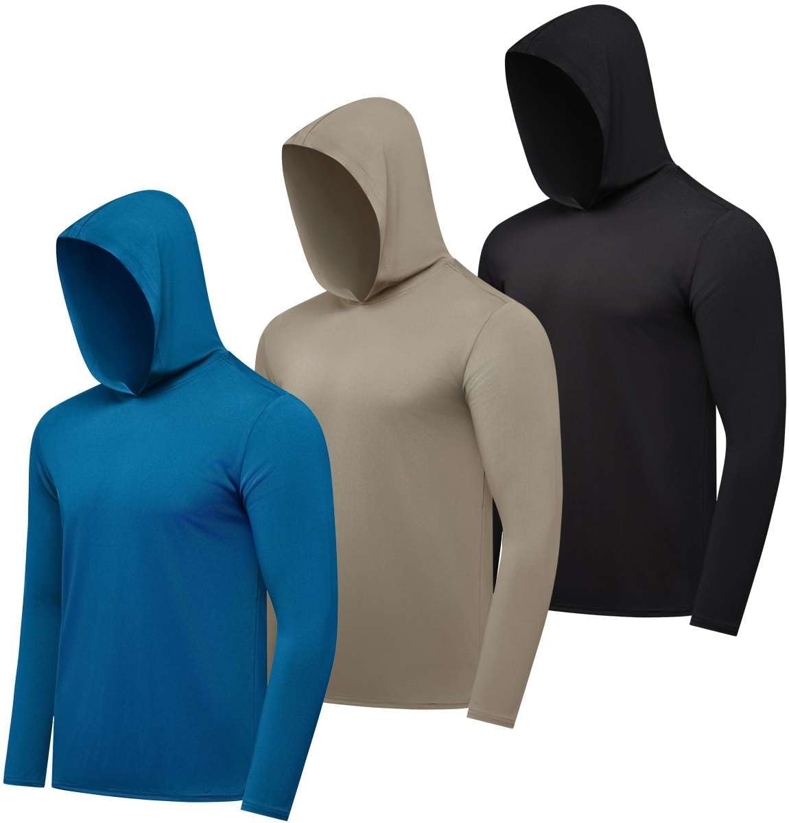 Men's Dry Fit Wicking Long Sleeve Fishing Hoodie Pullover 3 Pack