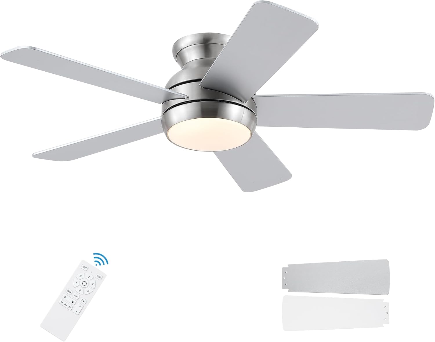 42 Inch Brushed Nickel Ceiling Fan with Lights and Remote Control