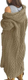 Womens Long Cable Knit Open Cardigan Sweater - Cozy Hooded Coat
