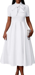 Memoriesea Women's Elegant Casual Short Sleeve A-Line Dress - Pocketed