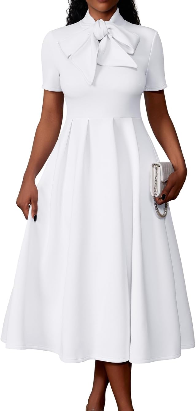 Elegant Casual Short Sleeve A-Line Dress with Pockets for Women