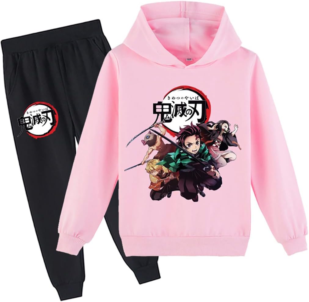 D.O.T Boys Girls Anime Slayer Tracksuit Pullover Hoodie Set