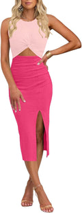 oten Women's Casual Sleeveless Cutout Twist Front Midi Dress