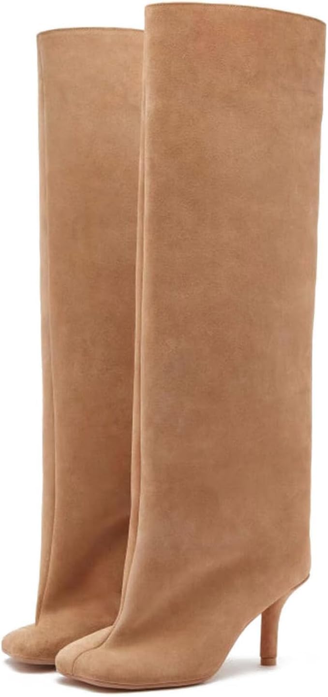 Women's Knee High Boots in Nude Suede for Stylish Comfort
