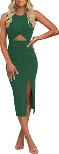Women's Sleeveless Cutout Twist Front Bodycon Midi Dress - Ribbed Knit