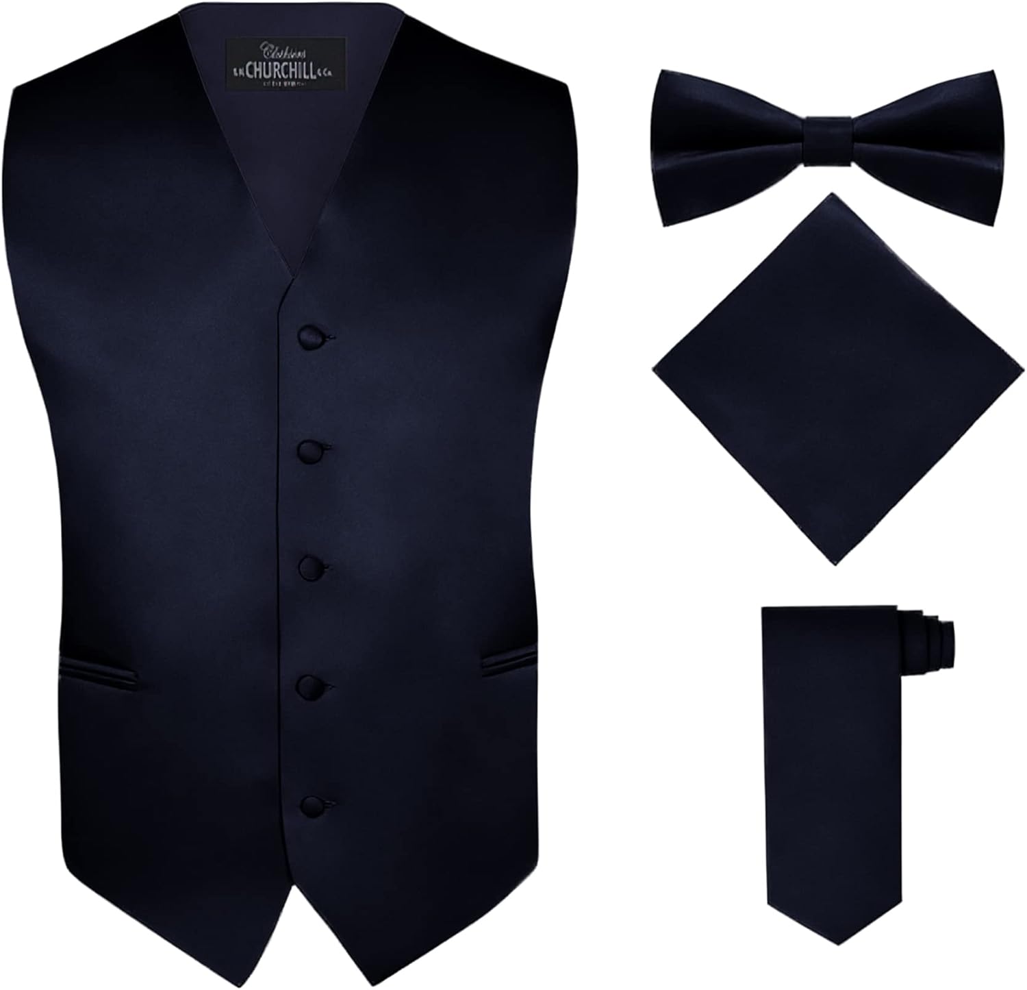 S.H. Churchill Men's 4 Piece Vest Set with Bow Tie & Pocket Hankie