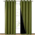 NICETOWN 100% Blackout Curtain Set - Thermal Insulated Olive Green 52W