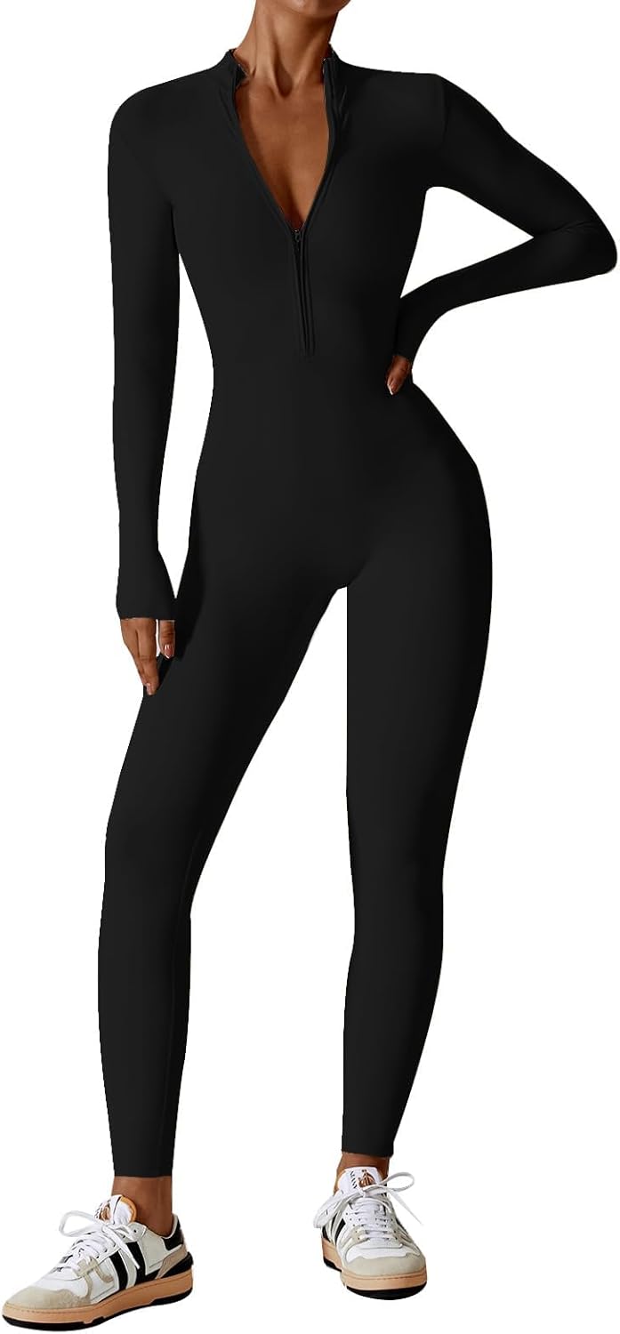 ECUPPER Women Long Sleeve Bodycon Jumpsuits for Workout Style