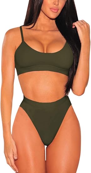 Pink Queen Women's Push Up Spaghetti Straps High Waisted Swimsuit