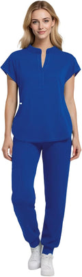 Medical Scrubs for Women Set with Stand-up Collar - 8 Pockets, Jogger