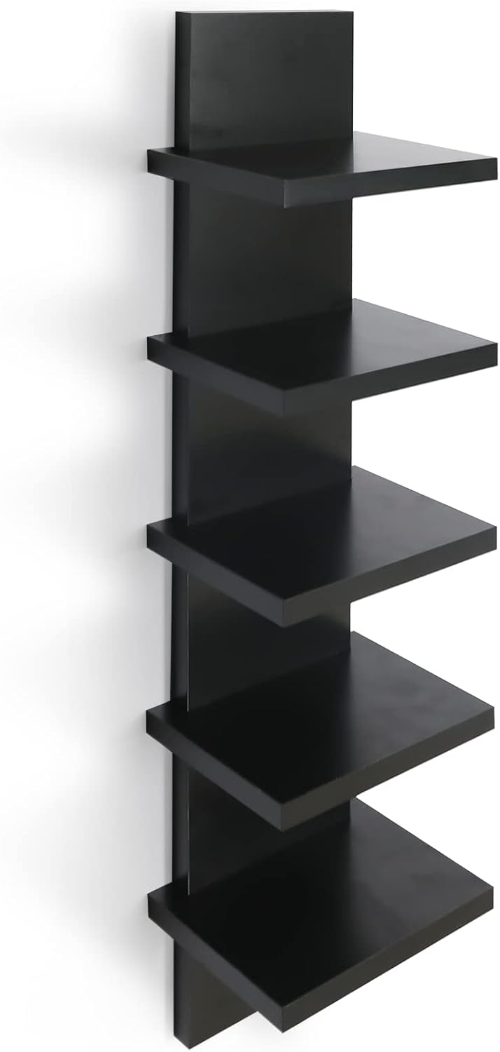 5 Tier Wall Shelves Black for Stylish Home Decor and Storage
