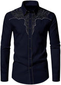 Men's Western Cowboy Shirt Casual Button Down Long Sleeve - Slim Fit