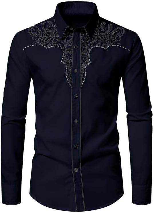 KISSQIQI Mens Western Cowboy Shirt for Casual Fashion Style