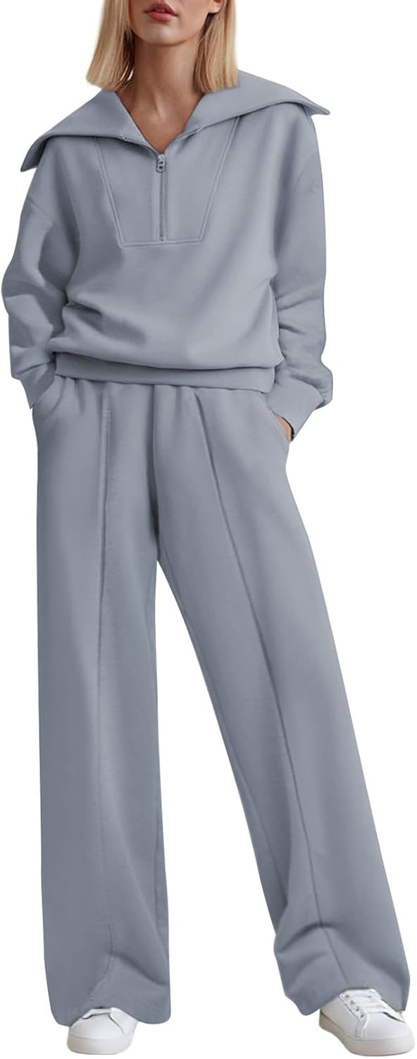Stylish Two Piece Outfits for Women - Cozy Half Zip Sweatshirt