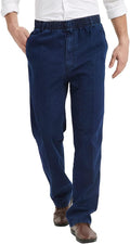 Mens Elastic Waist Jeans - Comfortable Pull On Straight Leg Shoes