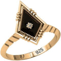 Black Onyx 925 Sterling Silver Ring for Women - Vintage Diamond Center