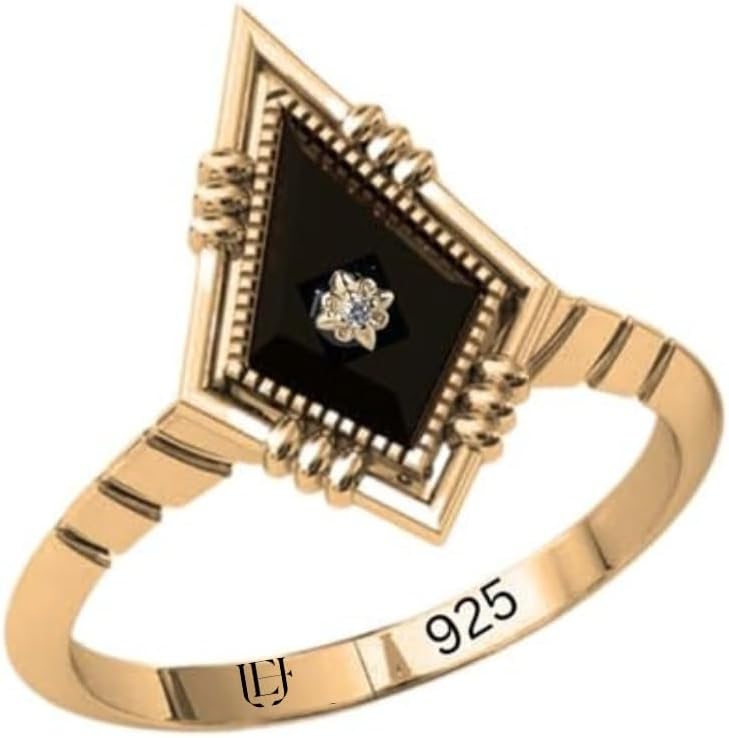 Black Onyx 925 Sterling Silver Ring for Women with Diamonds